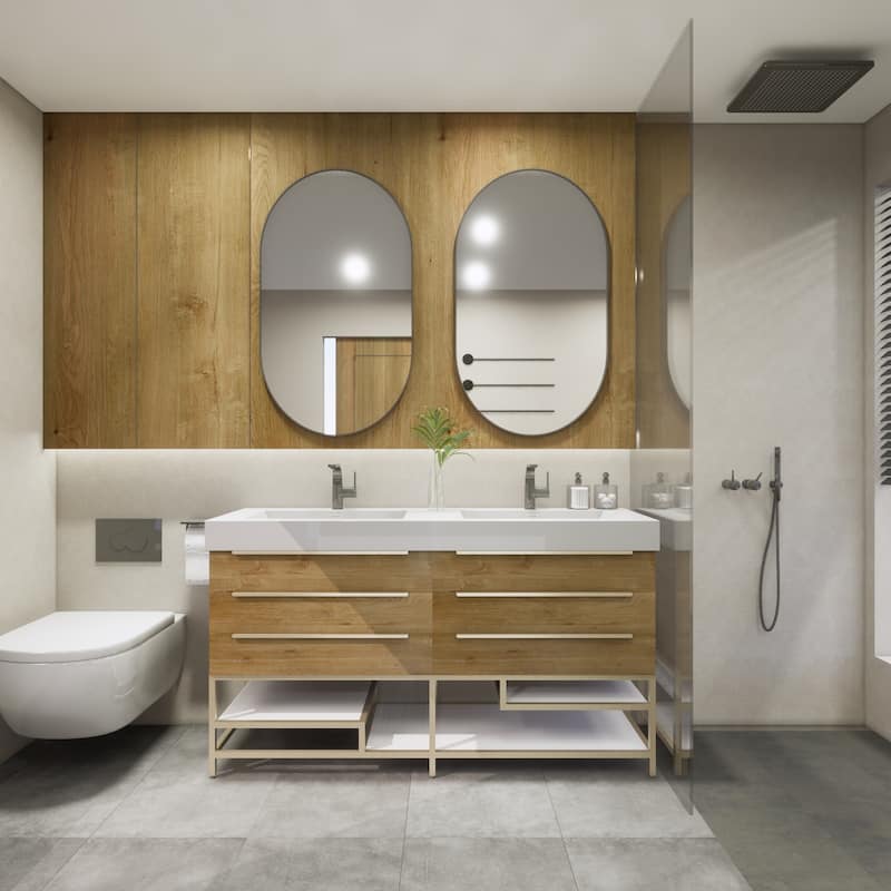 Noble 60" Free-standing Vanity with Reinforced Acrylic Double Sink - 60" Width - Oak - Matte