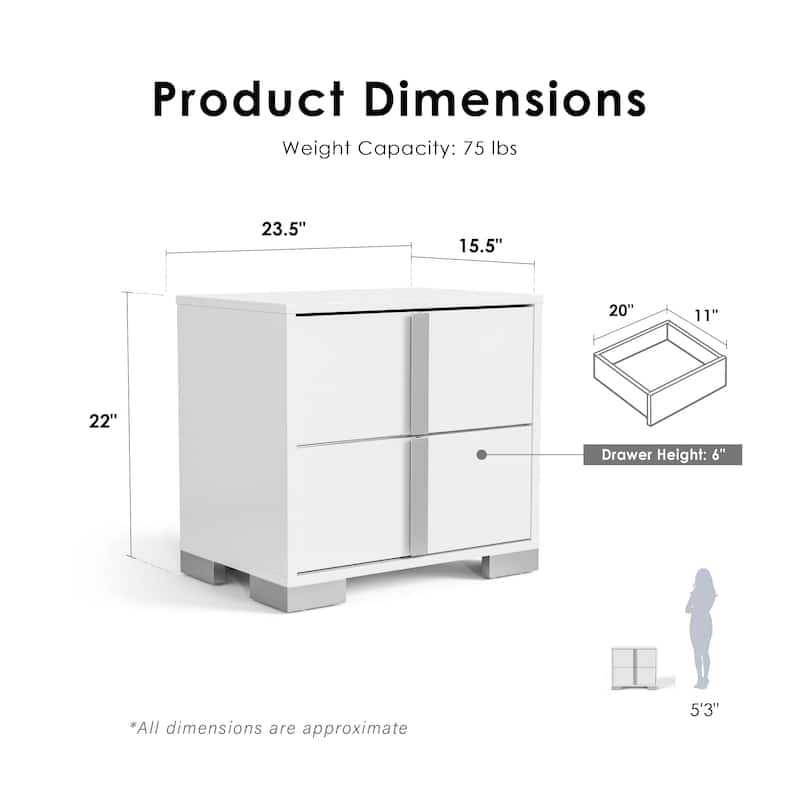 Furniture of America Erina Modern Glossy 2-Drawer Nightstand