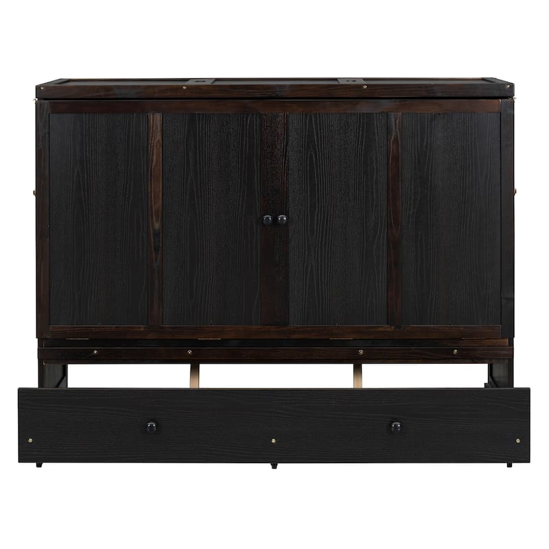 Queen Size Murphy Bed with USB Port and a Large Drawer, Murphy Bed for Small Space