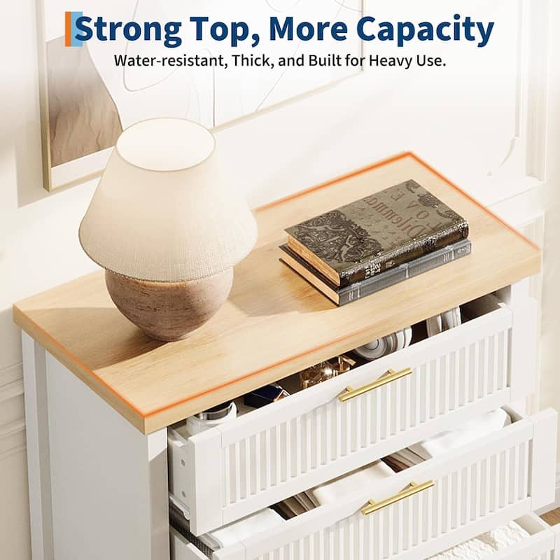 Modern Fluted Dresser with 4 Storage Drawers, Organizer Cabinet for Living Room, Bedroom