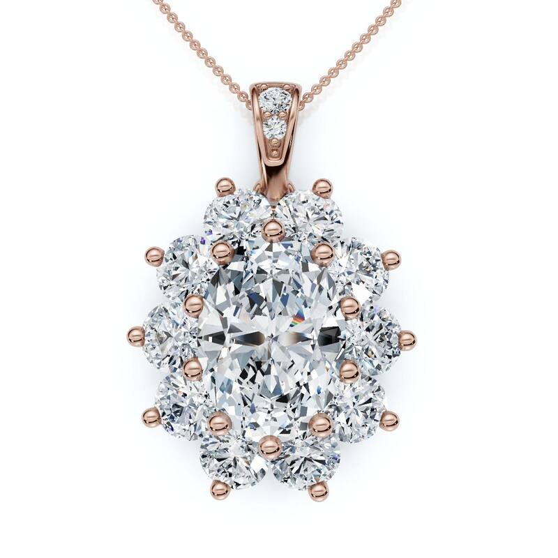 Bliss Diamond Certified 8 1/2Ct Oval Diamond Pendant Gold Lab Grown 1.25" Tall - Rose