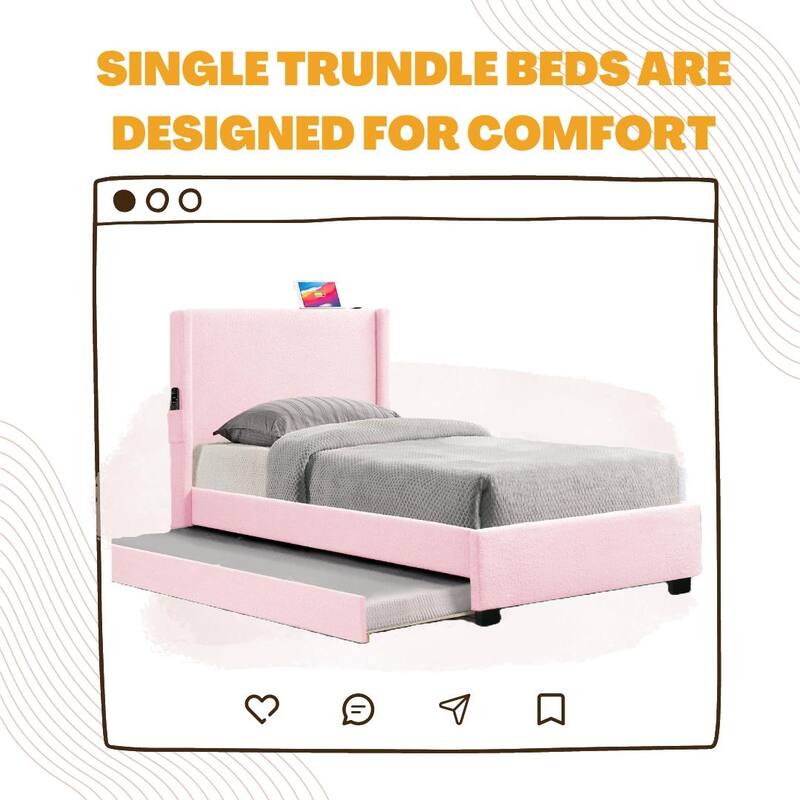 Modern Twin Size Upholstered Bed with Trundle and USB