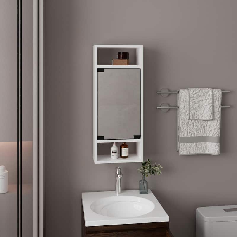 Medicine Cabinet, 1 Door, 5 Shelves, 1 Mirror, White - White