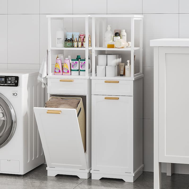VECELO Tilt Out Laundry Hamper Cabinet with Laundry Baskets Hamper,Bathroom Storage Cabinet Laundry Cabinet with Drawer