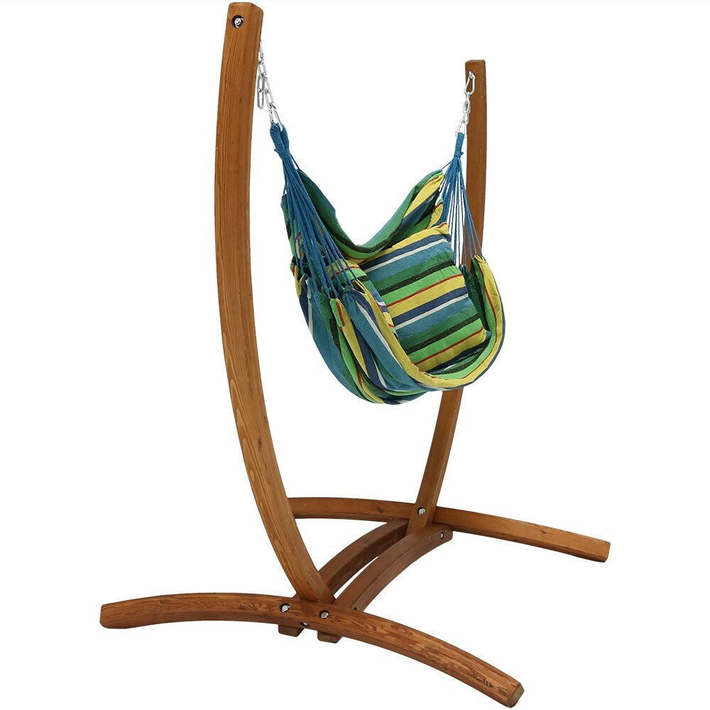 Shop Sunnydaze Hanging Hammock Chair Swing With Wooden Stand Ocean Breeze Baby Blue Baby Blue Overstock 16931345
