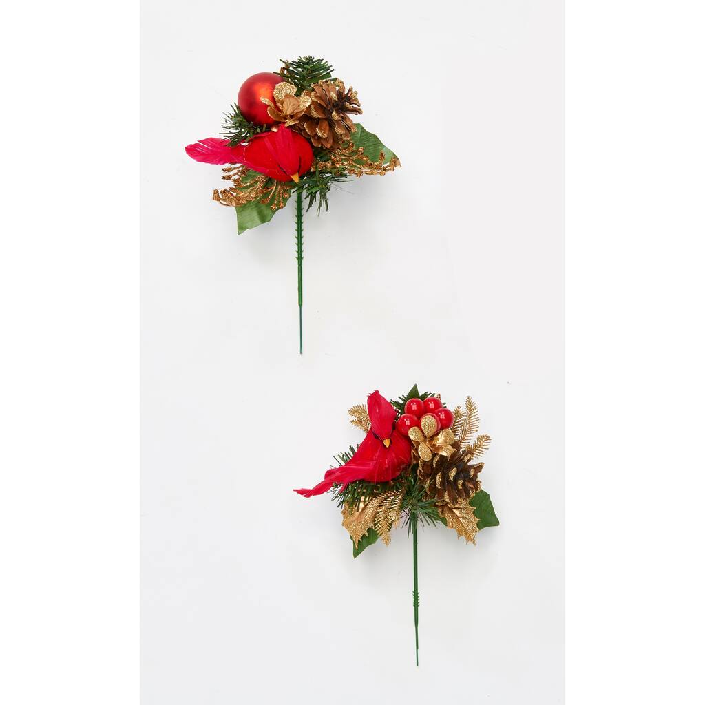 Cardinal Berry Cone Pick, 2 Assorted, Set of 12 - 8"