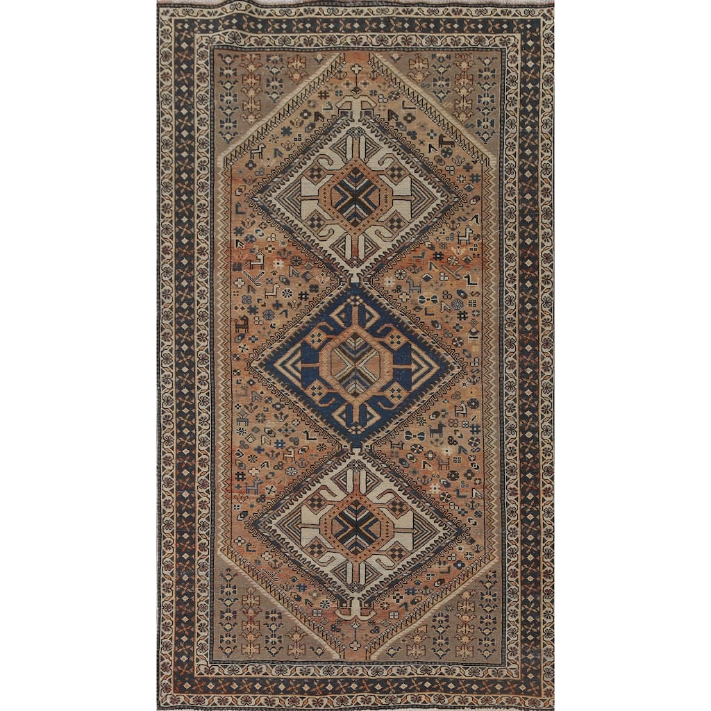 Tribal Animals Bakhtiari Persian Vintage Rug Hand-Knotted Wool Carpet - 5'5" x 9'11"