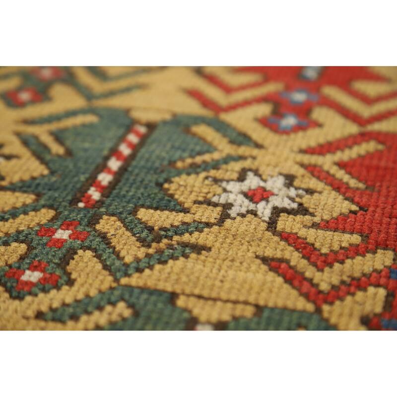 Hand Knotted Oriental 100% Wool Carpet Traditional All-Over Yellow & Gold Kazak Area Rug - 5' 1'' X 3' 11''