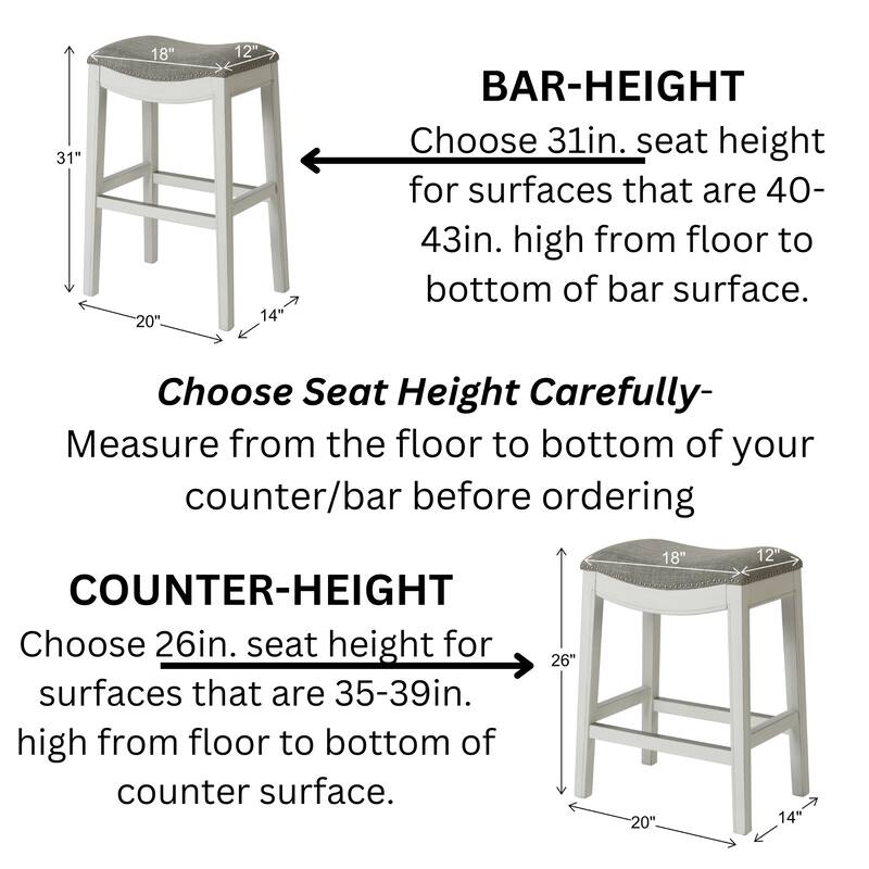 New Ridge Home Goods Zoey Counter-Height Stool with Upholstered Seat, Whitewash Finish