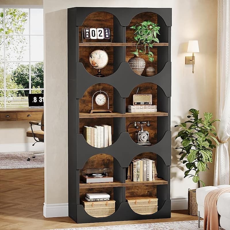 6-Tier Open Bookshelf, 70.8-Inch Tall Bookcase with Half Round Edges - Black