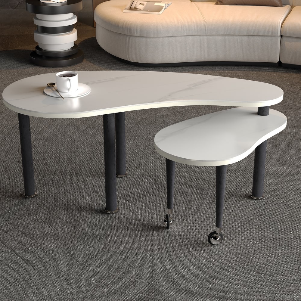 Contemporary rotatable cocktail table with solid rubber wood legs, 360 degree rotating coffee table