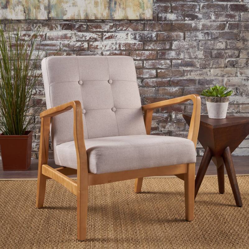 Mid Century Modern 25.25" Button Tufted Club Chair with Wood Frame for Living Room
