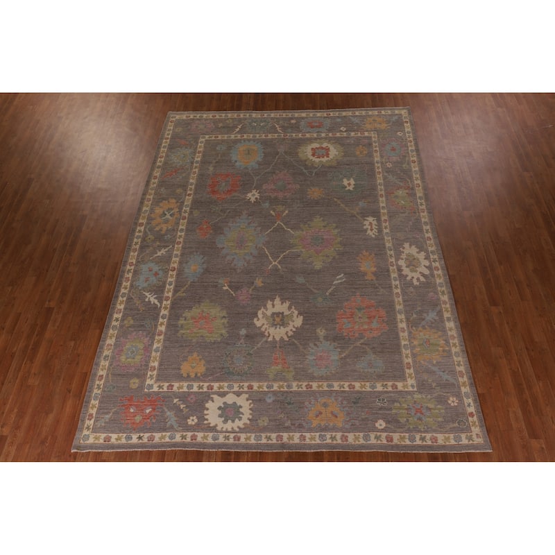 All-Over Gray Oushak Vegetable Dye Area Rug Handmade Wool Carpet - 9'0" x 11'11"