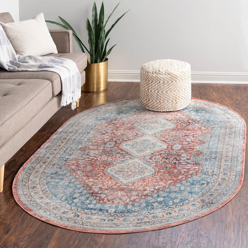 Traditional Haifa Collection Area Rug - Red - 5'3"x8' Oval