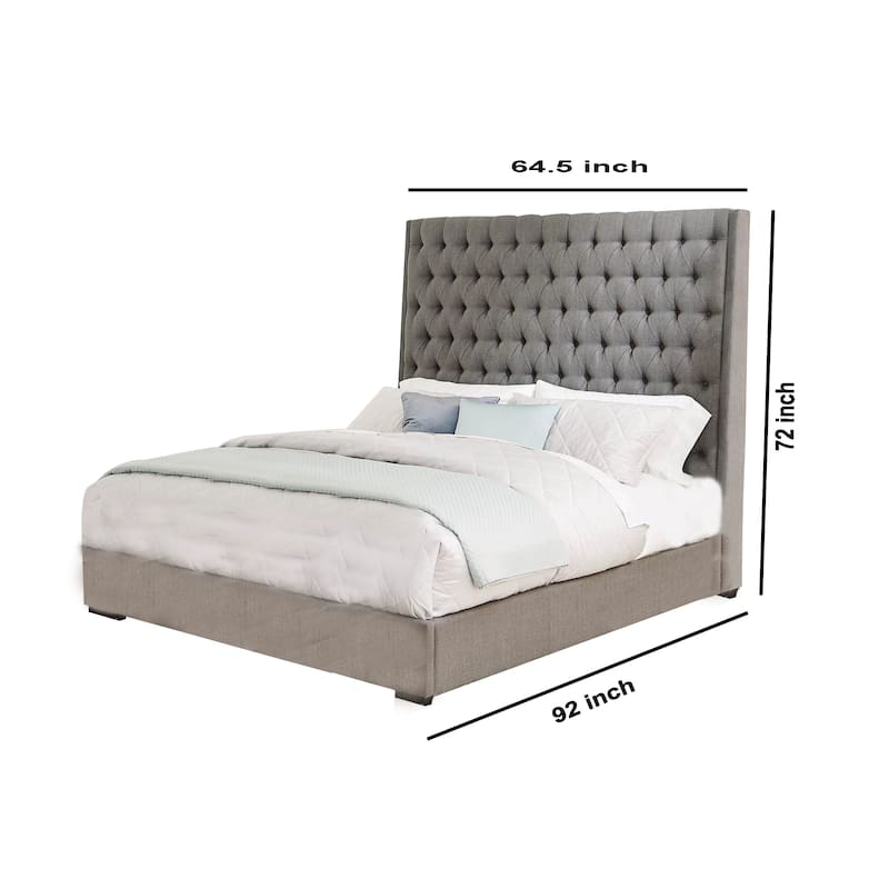 Fabric Upholstered Wooden Queen Size Bed with Button Tufted Details, Gray