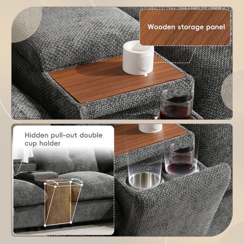 U Shaped Modular Sectional Sofa w/Ottoman, Console, Cup Holder, USB