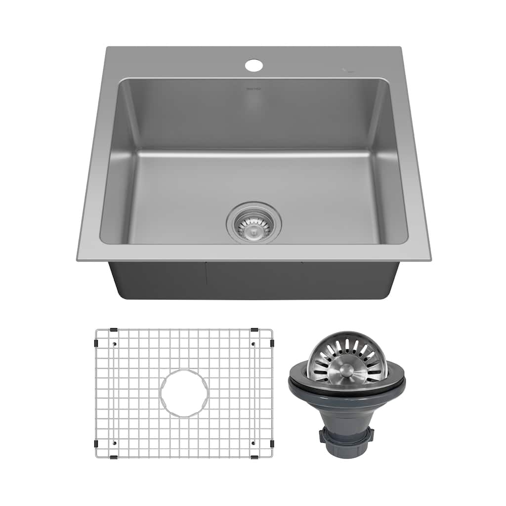 Karran Lansen 25" Top Mount 18 Gauge Single Bowl Stainless Steel Sink with Accessories