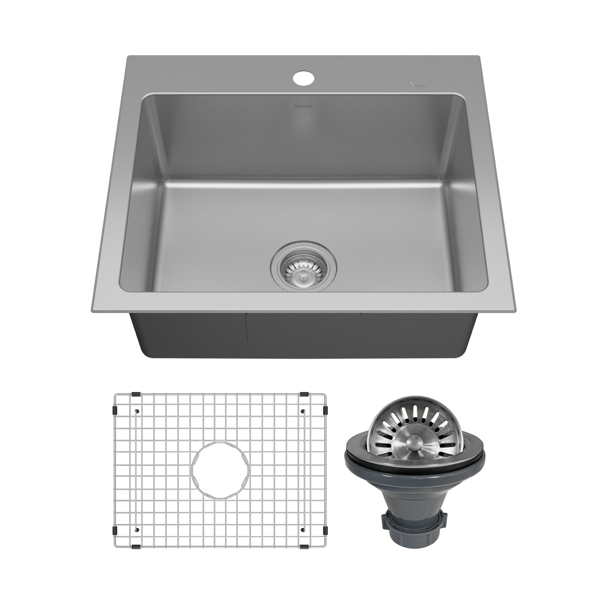 Karran Lansen 25" Top Mount 18 Gauge Single Bowl Stainless Steel Sink with Accessories - Stainless Steel