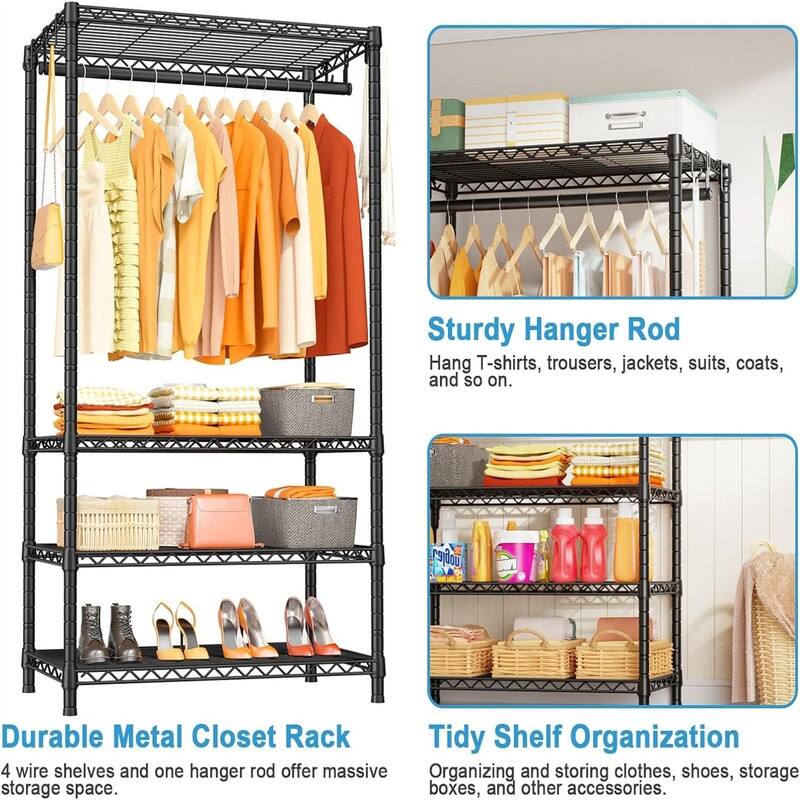 4 Tier Metal Clothes Garment Rack for Bedroom and Cloakroom