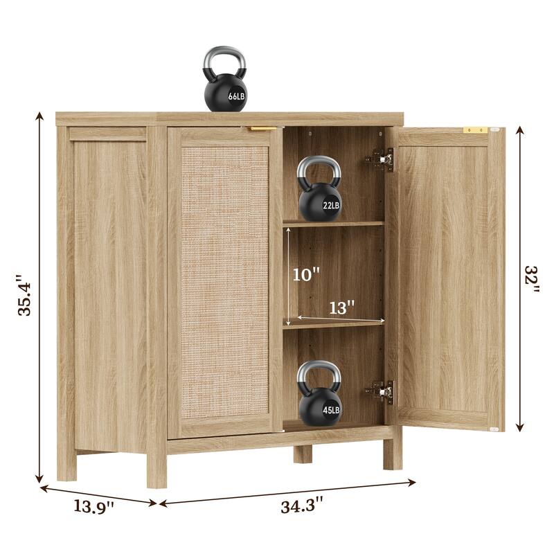 SICOTAS Rattan Sideboard Buffet Accent Storage Cabinet with 2 Doors - N/A