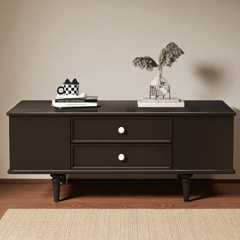 47.2" Modern Wood Rectangular Coffee Table with 4 Drawers, Side Hidden Compartments and Solid Wood Legs - Brown