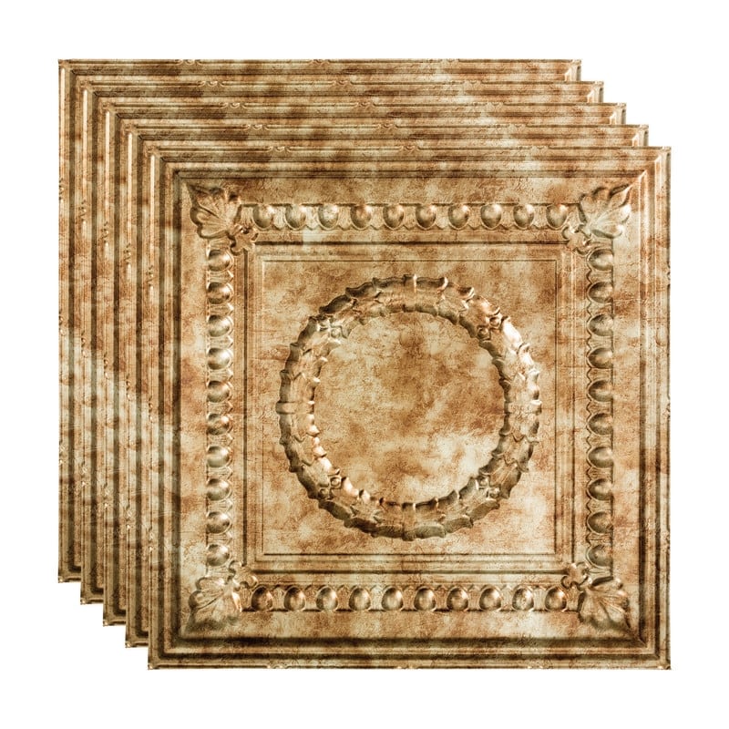 FASÄDE Rosette Decorative Vinyl 2ft x 2ft Lay in Ceiling Panel in Bermuda Bronze (5 Pack) - 5 Pack - Bermuda Bronze