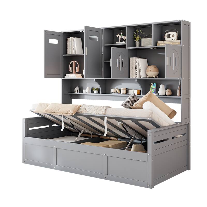 All-in-one Bookcase Captains Daybed with Hydraulic Storage Bed