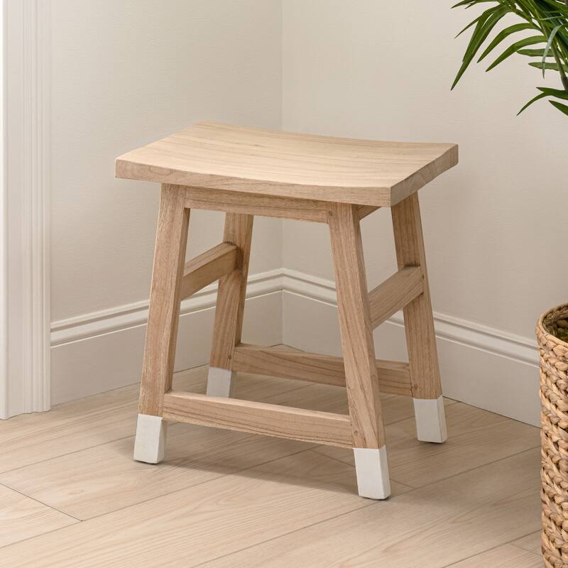 JONATHAN Y Finesse Classic Casual Handcrafted Solid Mindi Wood Accent Stool with Tipped Legs