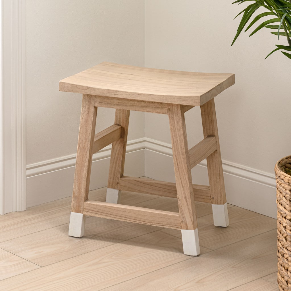 JONATHAN Y Finesse Classic Casual Handcrafted Solid Mindi Wood Accent Stool with Tipped Legs
