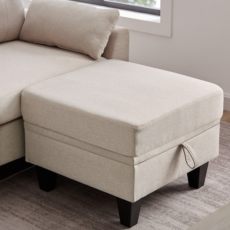 Modern Sectional Sofa Couch L Shaped With Chaise Storage Ottoman and Side Bags For Living Room