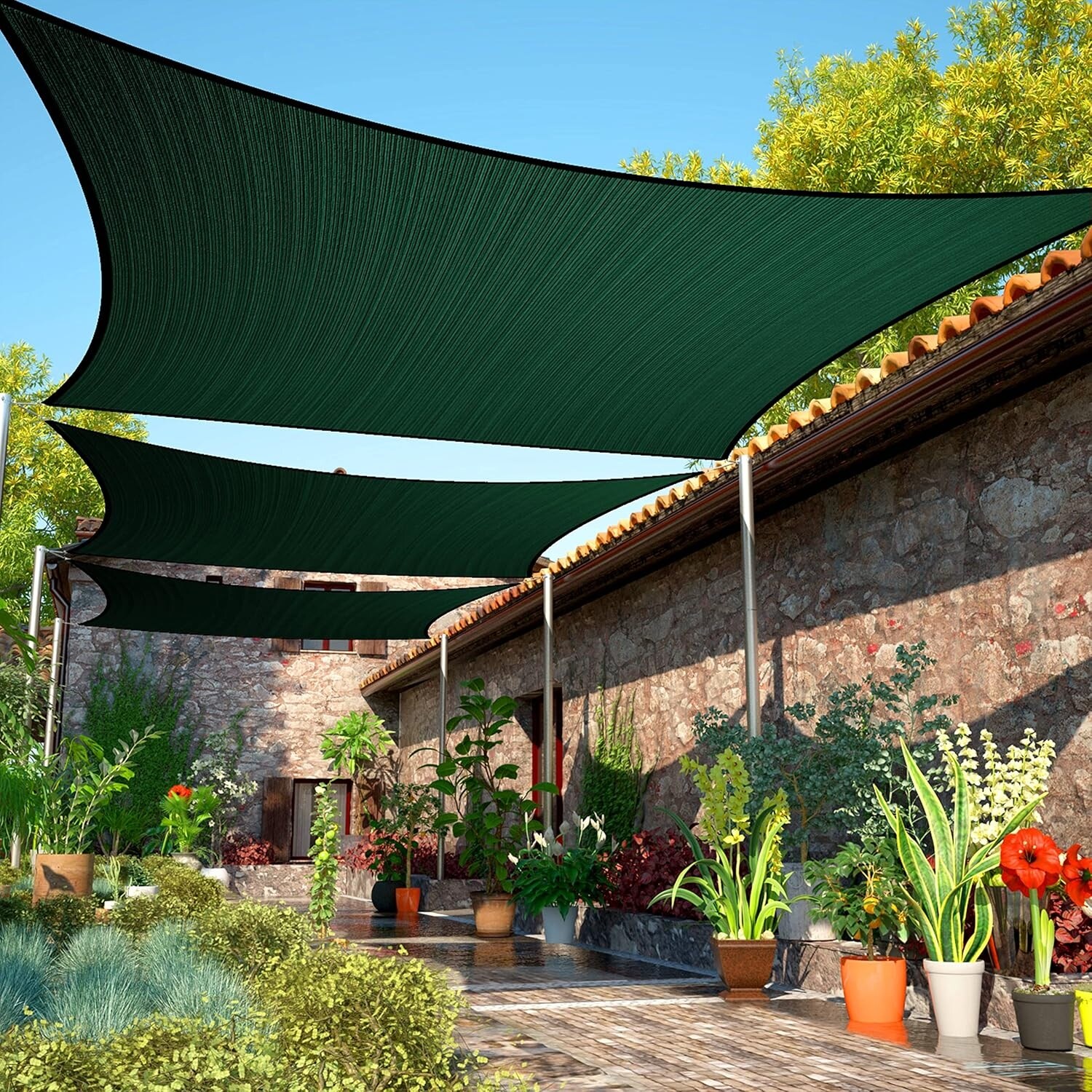 10' x 16' Green Rectangle Sun Shade Sail, UV Resistant, Water and Air Permeable, Heavy Duty Outdoor Canopy Fabric