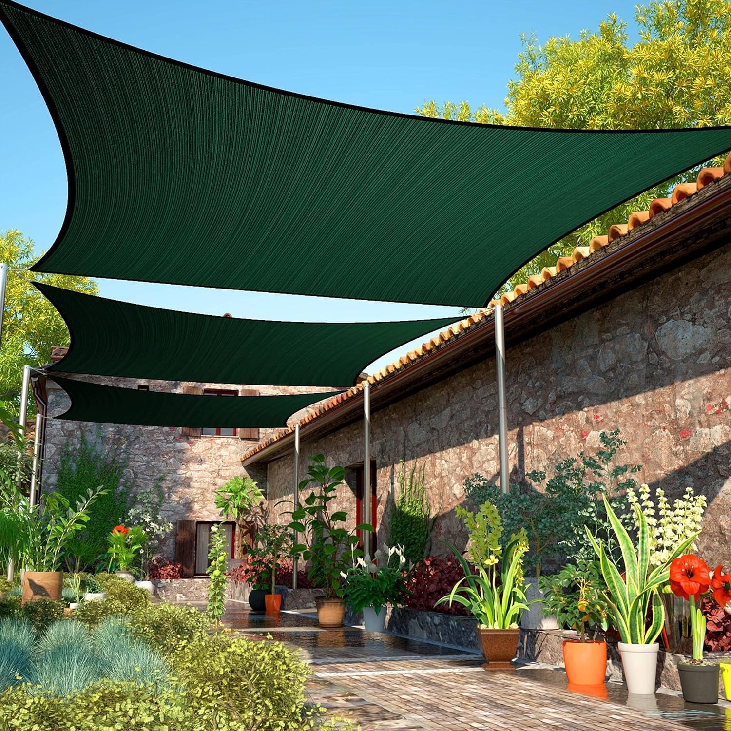 12' x 16' Green Rectangle Sun Shade Sail, UV Resistant, Water and Air Permeable, Custom Size for Outdoor Use