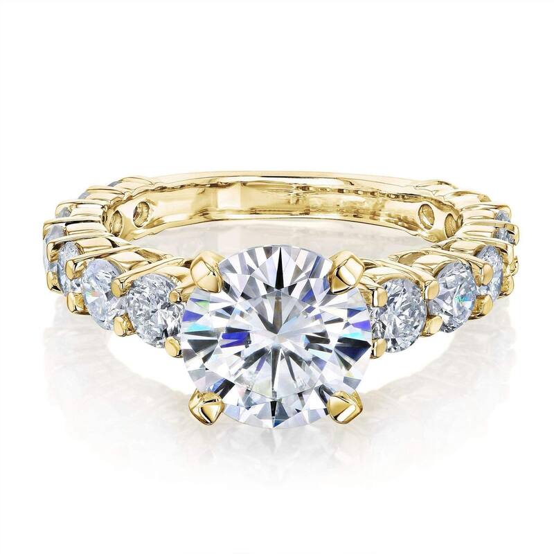 Kobelli 3.25 Carats Moissanite & Natural Diamond 14k Solid Gold Near Eternity Scallop Band Lavish Engagement Ring