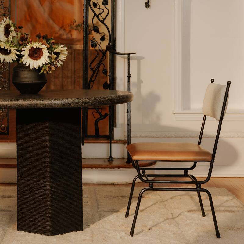 NADAAL STUDIOS Norex Sartoria Dining Table for 6, Oval Black Granite Top, Jute-Wrapped Mango Wood Base, Black Granite