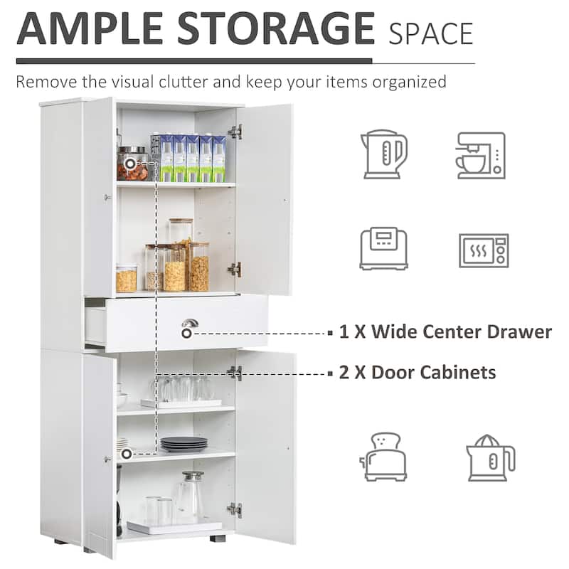 HOMCOM 71" Freestanding Kitchen Pantry Storage Cupboard Floor Utility Cabinets with Drawer and 3 Adjustable Shelves
