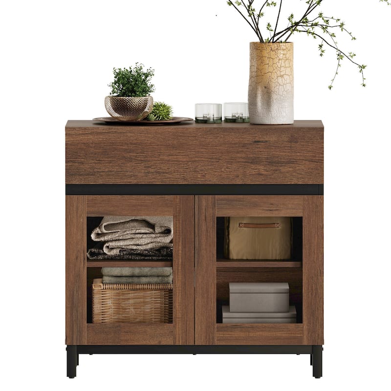 Modern Dresser With Glass Doors, Drawer, And Adjustable Shelf - Multifunctional Storage Cabinet For Living Room Or Bedroom