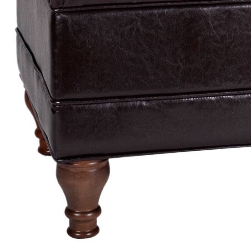 Leatherette Upholstered Wooden Bench with Button Tufted Lift Top Storage, Brown