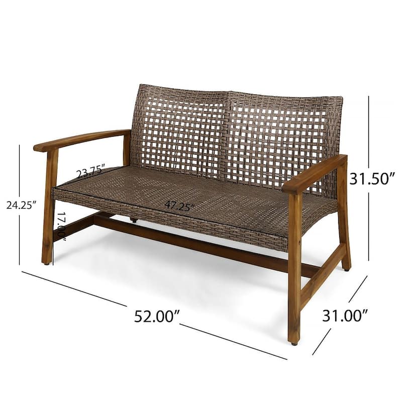 Outdoor Loveseat Natural Wood and Wicker by Christopher Knight Home