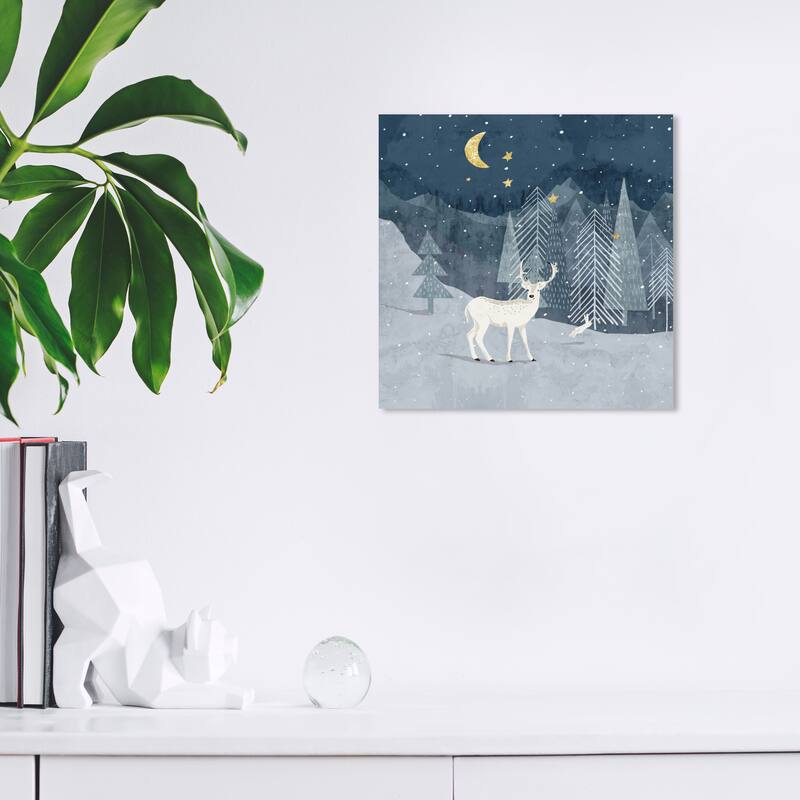 Wynwood Studio Canvas Animals Snow Field Wild Life Night Blue and Navy Blue Modern & Contemporary Wall Art Canvas Print - 12 x 12