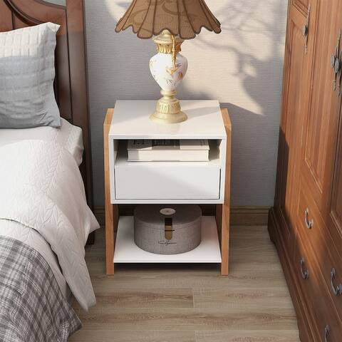 Solid Wood Nightstand, Side Table with Storage Drawers and Shelves