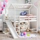 preview thumbnail 17 of 31, Twin Wood House Loft bed with Slide, Storage shelves and Light, Natural White