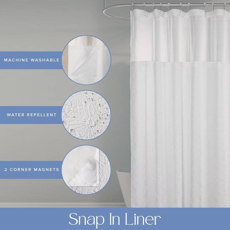 Starburst Crinkle Shower Curtain with Snap-in Liner 12 Hooks Included