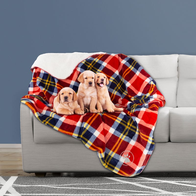 Waterproof Blanket for Dogs and Cats - Reversible Throw for Couch, Bed, or Car - 50" x 60" - Red Plaid