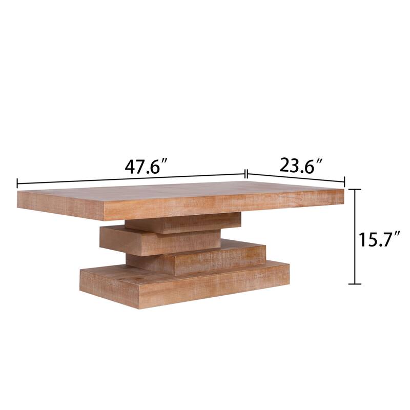 Modern Rustic Coffee Table Farmhouse Style Coffee Table Rectangular Wood Center Table with Tiered Base, for Living Room