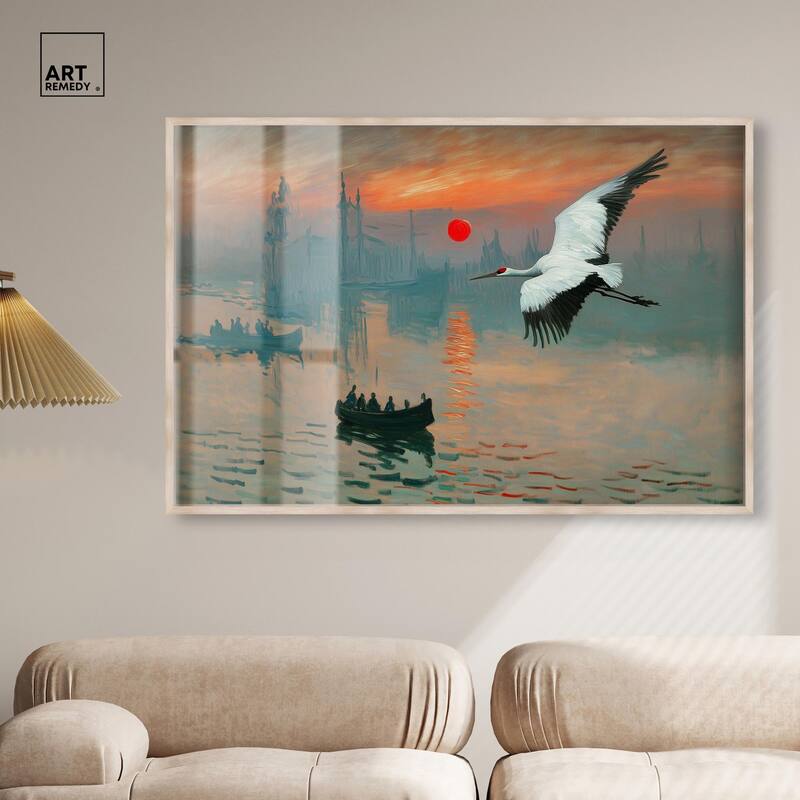 Crane Sunset Shadowbox by Art Remedy