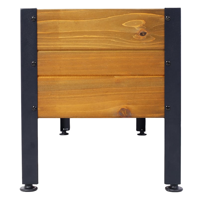 Anmytek Elevated Wooden Planter Box with Metal Legs, Weather Resistant Natural Wood, Adjustable Feet,Raised Garden Bed for Patio