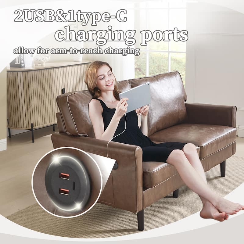 Loveseat Sofa,Mid Century Modern Love Seat, 2 Seater Sofa Couches For Living Room,Small Couch With Usb & Removable Pillow Cover