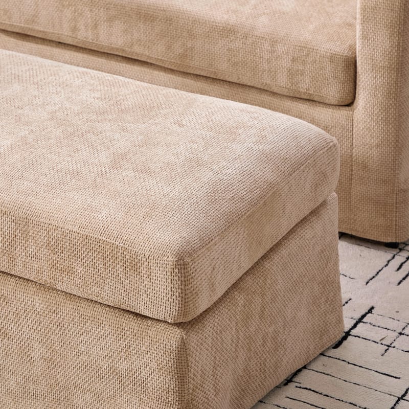 Set of Modern Chenille Accent Chair and Storage Ottoman