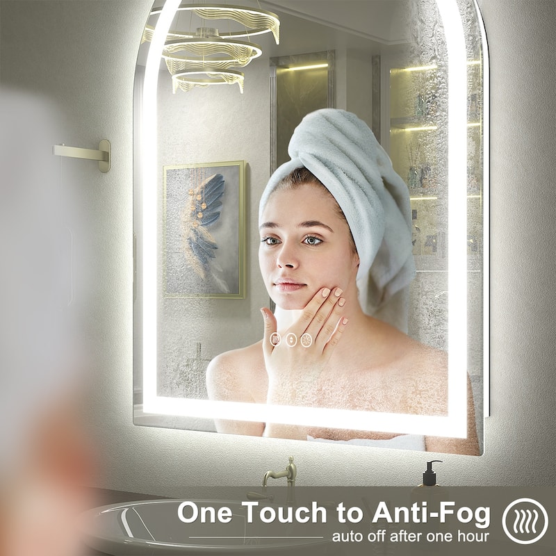 UL Certified Arched LED Anti-fog Tempered Glass Wall Bathroom Vanity Mirror