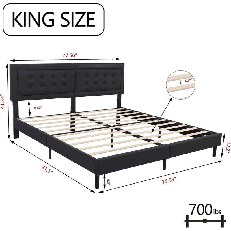 alazyhome Upholstered Platform Bed Frame with Button Tufting Headboard